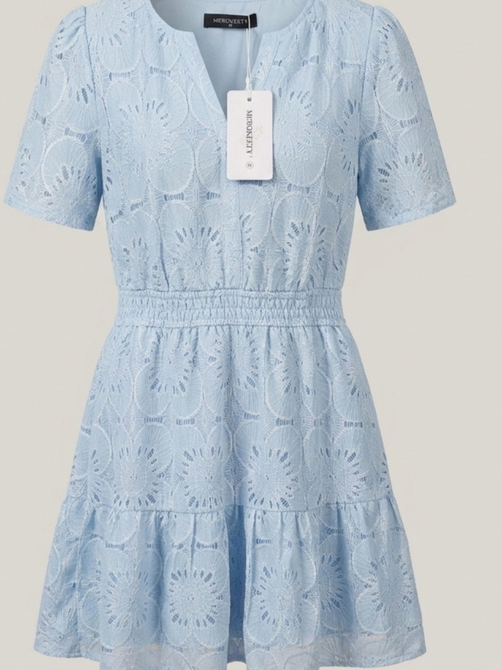MNG by Mango Light Blue Eyelet Midi Dress